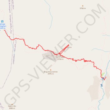 Itinéraire Refuge Nelter - Refuge Lepiney par Tizi n Tadat (Atlas), distance, dénivelé, altitude, carte, profil, trace GPS