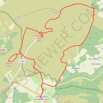 Itinéraire Le Ménez - Hom, distance, dénivelé, altitude, carte, profil, trace GPS