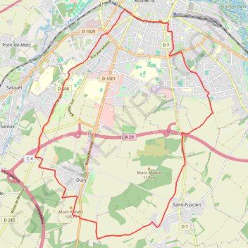 Itinéraire Boucle Amiens - Saint-Fuscien - Dury, distance, dénivelé, altitude, carte, profil, trace GPS