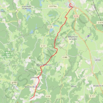Itinéraire Anost - Saulieu, distance, dénivelé, altitude, carte, profil, trace GPS