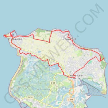 Itinéraire Noirmoutier Chaise Herbaudière Murier, distance, dénivelé, altitude, carte, profil, trace GPS