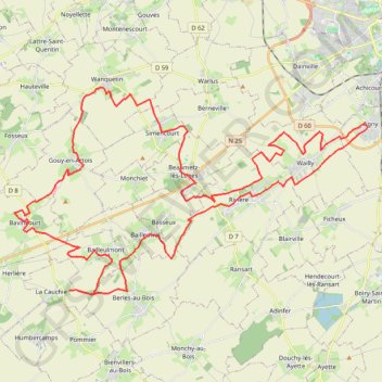 Itinéraire Beaumetz les Loges, distance, dénivelé, altitude, carte, profil, trace GPS