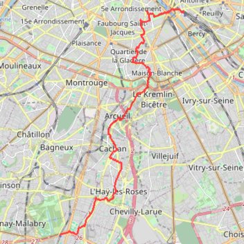 Itinéraire La Bièvre de Paris à Antony, distance, dénivelé, altitude, carte, profil, trace GPS