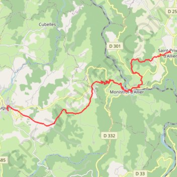 Itinéraire Saint-Privat - Saugues, distance, dénivelé, altitude, carte, profil, trace GPS