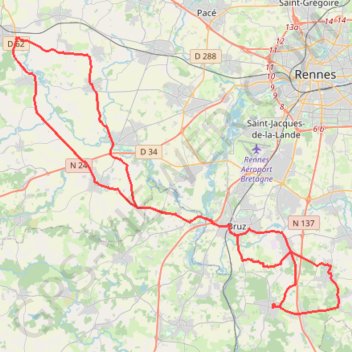 Itinéraire Boucle à vélo depuis Laillé, distance, dénivelé, altitude, carte, profil, trace GPS