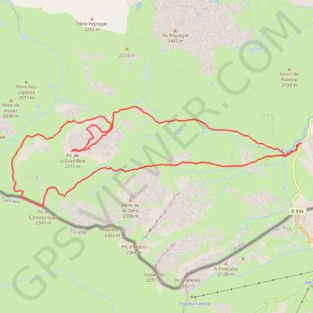 Itinéraire Pic de la Gradillère et de Canaourouye en circuit depuis le parking d'Anéou, distance, dénivelé, altitude, carte, profil, trace GPS