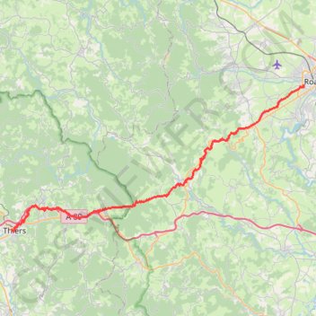 Itinéraire Thiers Roanne, distance, dénivelé, altitude, carte, profil, trace GPS
