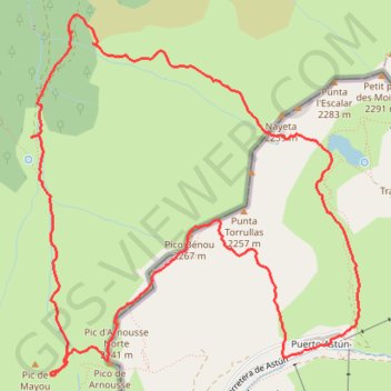 Itinéraire Tour des Torrulas : du pic Mayou au Bénou depuis Astun, distance, dénivelé, altitude, carte, profil, trace GPS