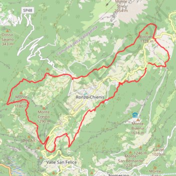 Itinéraire Autour de Ronzo, distance, dénivelé, altitude, carte, profil, trace GPS