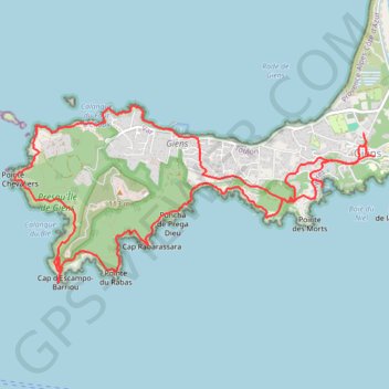 Itinéraire Giens - Pointe des Chevaliers - HYERES - 83, distance, dénivelé, altitude, carte, profil, trace GPS