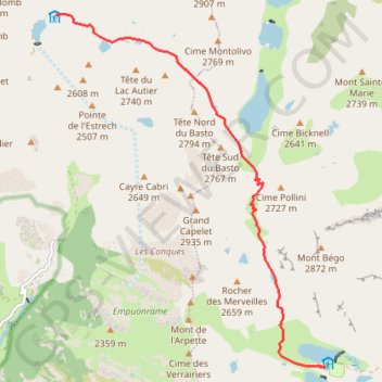 Itinéraire Du refuge des Merveilles au refuge de Nice, distance, dénivelé, altitude, carte, profil, trace GPS