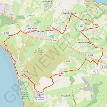 Itinéraire Les sentiers de la Hague, distance, dénivelé, altitude, carte, profil, trace GPS