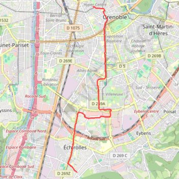 Itinéraire Sur les Pas des Huguenots - Echirolles - Grenoble, distance, dénivelé, altitude, carte, profil, trace GPS