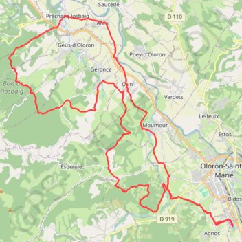 Itinéraire Oloron-Sainte-Marie - Entre Gaves et Joos en VTT, distance, dénivelé, altitude, carte, profil, trace GPS