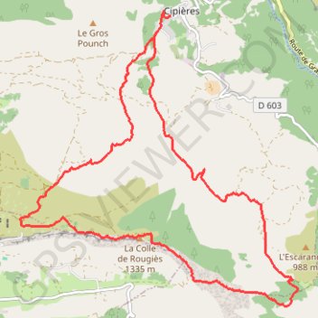 Itinéraire Cipières-Plateau de Calern-Bori de Pons, distance, dénivelé, altitude, carte, profil, trace GPS