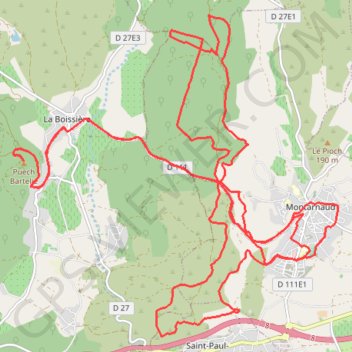 Itinéraire Montarnaud - Puech Bartelié, distance, dénivelé, altitude, carte, profil, trace GPS