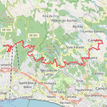 Itinéraire Monte to Camacha via Levada dos Tornos, distance, dénivelé, altitude, carte, profil, trace GPS