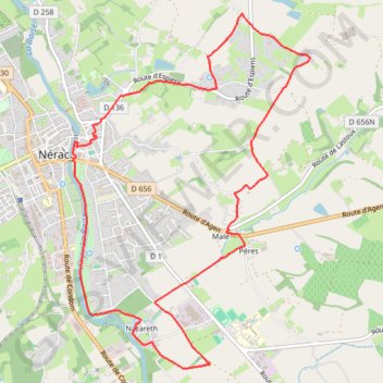 Itinéraire Nérac, la balade de Nazareth - Pays d'Albret, distance, dénivelé, altitude, carte, profil, trace GPS