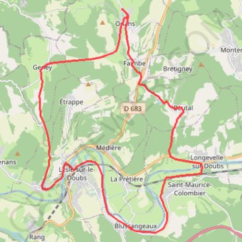 Itinéraire Onans-Longevelle-Geney, distance, dénivelé, altitude, carte, profil, trace GPS