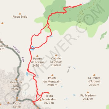 Itinéraire Pic du Montcalm - Pique d'Estats, distance, dénivelé, altitude, carte, profil, trace GPS