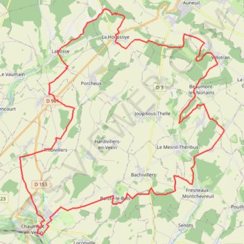 Itinéraire De Chaumont-en-Vexin au bois de Vilotran, distance, dénivelé, altitude, carte, profil, trace GPS
