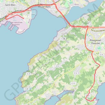 Itinéraire véhicules tinduff-brest, distance, dénivelé, altitude, carte, profil, trace GPS