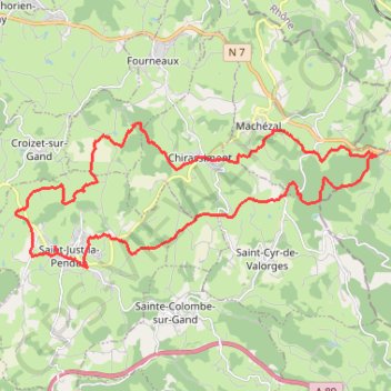 Itinéraire Saint-Just-la-Pendue, distance, dénivelé, altitude, carte, profil, trace GPS