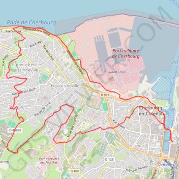 Itinéraire Cherbourg-Octeville (50100), distance, dénivelé, altitude, carte, profil, trace GPS