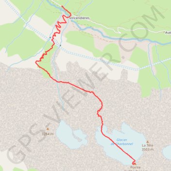 Itinéraire Pointe de Charbonnel - Versant N depuis Vincendières, distance, dénivelé, altitude, carte, profil, trace GPS