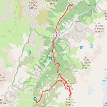 Itinéraire Roc du Blanchon, distance, dénivelé, altitude, carte, profil, trace GPS