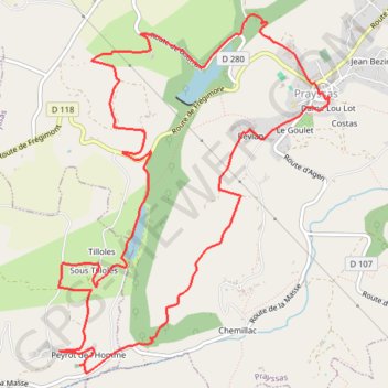 Itinéraire Prayssas, le circuit des pigeonniers - Pays de la vallée du Lot, distance, dénivelé, altitude, carte, profil, trace GPS