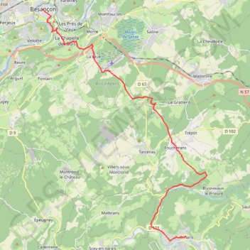 Itinéraire VFS - FR40 - Besançon - Ornans.gpx, distance, dénivelé, altitude, carte, profil, trace GPS