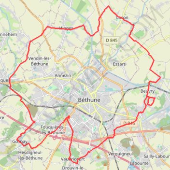 Itinéraire Autour du beffroi de Béthune - Beuvry, distance, dénivelé, altitude, carte, profil, trace GPS