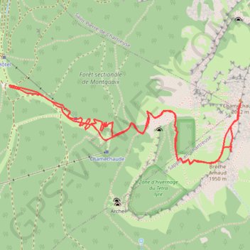 Itinéraire Chamechaude, distance, dénivelé, altitude, carte, profil, trace GPS