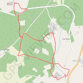 Itinéraire Puyperoux (Charente), distance, dénivelé, altitude, carte, profil, trace GPS
