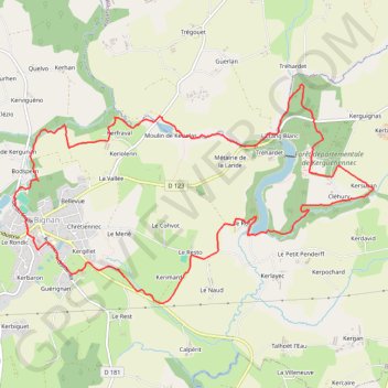 Itinéraire Bignan - Kerguehennec, distance, dénivelé, altitude, carte, profil, trace GPS