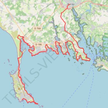 Itinéraire De-Quiberon-a-Auray, distance, dénivelé, altitude, carte, profil, trace GPS