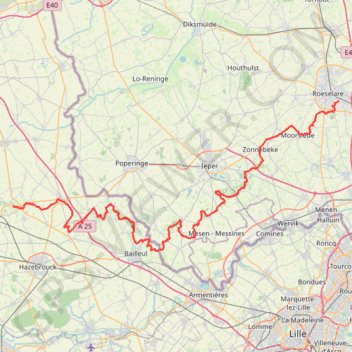 Itinéraire Cassel - Roeselare, distance, dénivelé, altitude, carte, profil, trace GPS