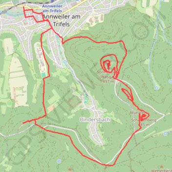Itinéraire Balade autour du château de Trifels, distance, dénivelé, altitude, carte, profil, trace GPS
