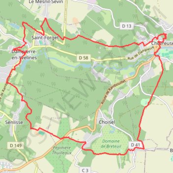 Itinéraire Chevreuse - route des châteaux, distance, dénivelé, altitude, carte, profil, trace GPS