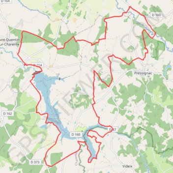 Itinéraire Lavaud Lacs Haute Charente 33 kms, distance, dénivelé, altitude, carte, profil, trace GPS