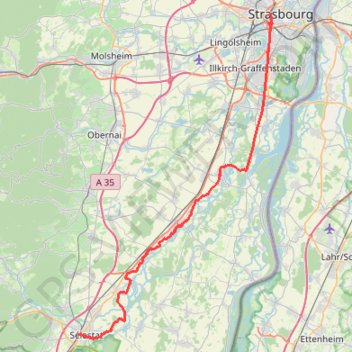 Itinéraire 1.Strasbourg-Sélestat, distance, dénivelé, altitude, carte, profil, trace GPS