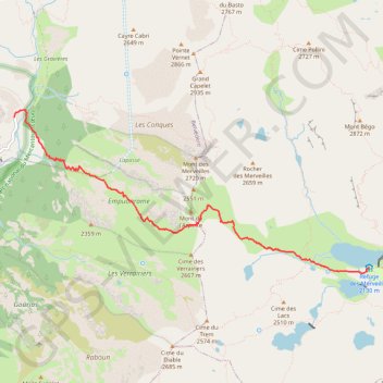 Itinéraire Refuge des Merveilles - Pont du Countet, distance, dénivelé, altitude, carte, profil, trace GPS
