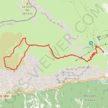 Itinéraire Le Chazelet - Plateau d'emparis, distance, dénivelé, altitude, carte, profil, trace GPS