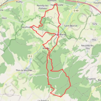 Itinéraire Hardoncelle - Warby - Froimont - Fosse à l'eau, distance, dénivelé, altitude, carte, profil, trace GPS