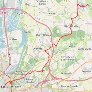 Itinéraire Jakobsweg - Vigy nach Metz, distance, dénivelé, altitude, carte, profil, trace GPS