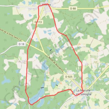 Itinéraire Villeny-La Marolle, distance, dénivelé, altitude, carte, profil, trace GPS