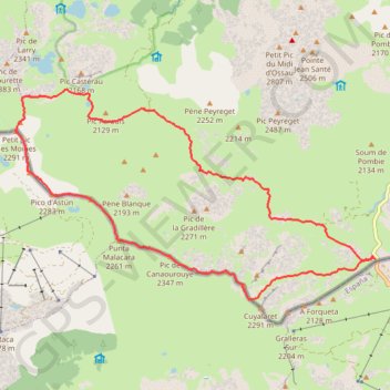 Itinéraire Pics d'Anéou, de Canaourouye et des Moines en boucle par le col du Pourtalet et le lac Paradis, distance, dénivelé, altitude, carte, profil, trace GPS