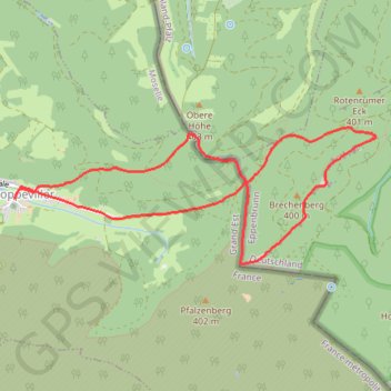 Itinéraire Roppeviller Altschlossfelsen, distance, dénivelé, altitude, carte, profil, trace GPS
