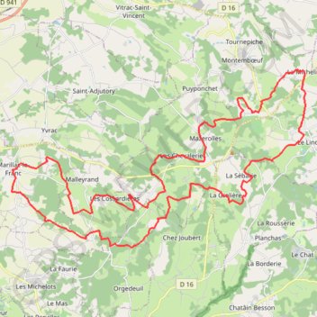 Itinéraire Marillac- le - franc, distance, dénivelé, altitude, carte, profil, trace GPS